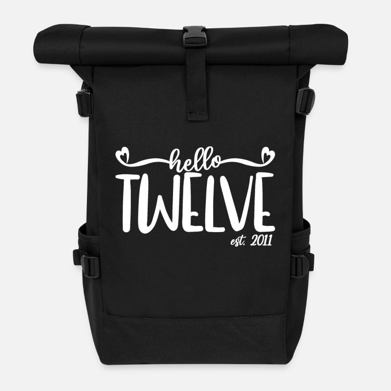 Hello Twelve Est. 2011 Süße Kinder zum 12. Geburtstag - Rolltop Rucksack - Schwarz
