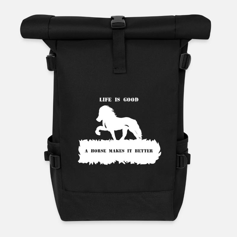 Spruch 2 mit Pferd 1 weiß - Rolltop Rucksack - Schwarz