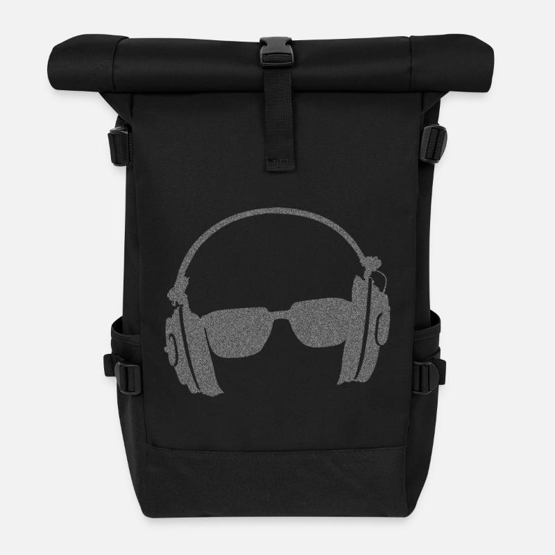 Headphones Sunglasses Silhouette - Roll Top Backpack - black