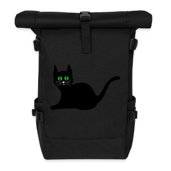 schwarze Katze - Rolltop Rucksack - Schwarz - Vorne