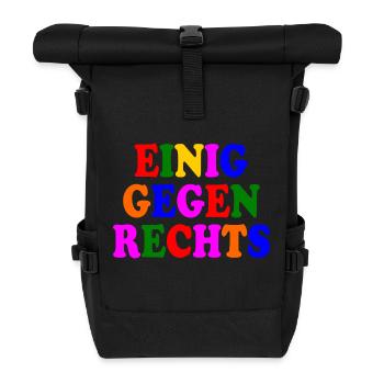Einig gegen rechts - Rolltop Rucksack - Schwarz - Vorne