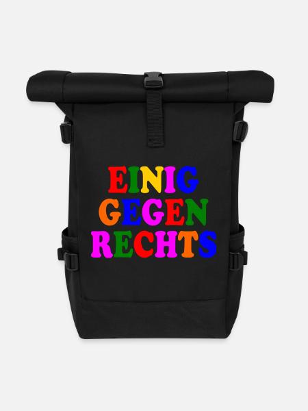 Einig gegen rechts - Rolltop Rucksack - Schwarz