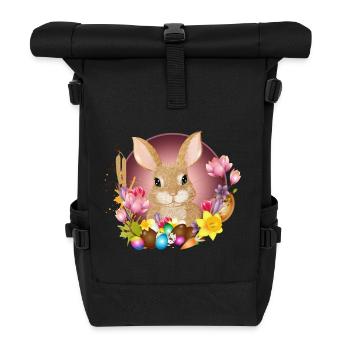 Easter Wreath & Easter Eggs with Rabbit as Easter Bunny - Roll Top Backpack - black - Front
