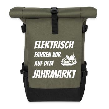 Elektrisch fahren auf dem Jahrmarkt - Anti E-Auto - Rolltop Rucksack - Olive/Schwarz - Vorne
