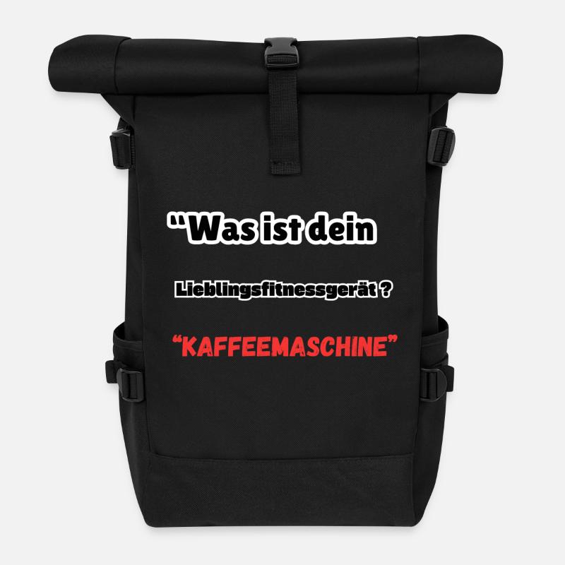 "Fitnessgerät Kaffemaschine" - Rolltop Rucksack - Schwarz