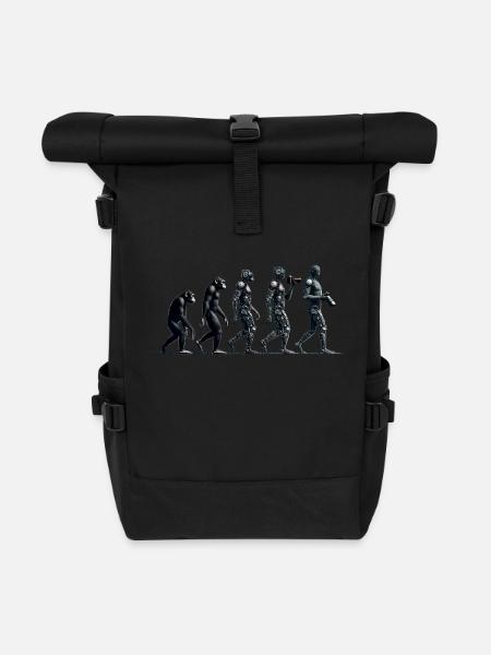 Evolution des Fotografen: Vom Affen zum KI-Fotografen - Rolltop Rucksack - Schwarz