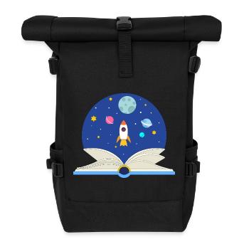 Open Book with Space Scene, Imagination and Advent - Roll Top Backpack - black - Front