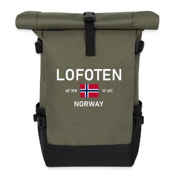 Lofoten - Norwegen - Koordinaten - Flagge - Rolltop Rucksack - Olive/Schwarz - Vorne