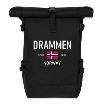 Drammen - Norwegen - Koordinaten - Flagge - Rolltop Rucksack - Schwarz - Vorne