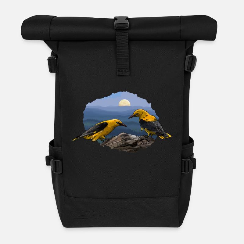 Orioles in the moonlight - Roll Top Backpack - black