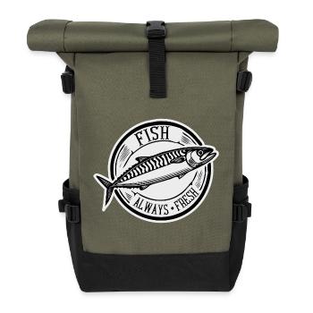 Vintage Fish Plaque – Nautical Angler Design - Roll Top Backpack - olive/black - Front
