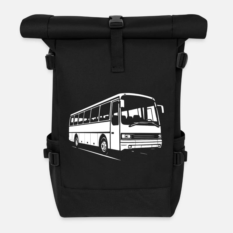 Oldschool-Fernreisebus - Rolltop Rucksack - Schwarz