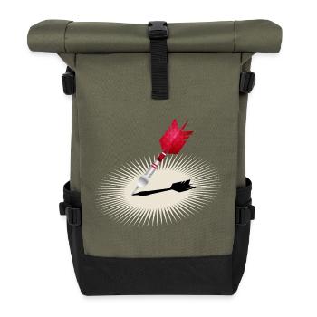 Detailliertes Dartpfeil-Motiv in Rot mit Schatten - Rolltop Rucksack - Olive/Schwarz - Vorne