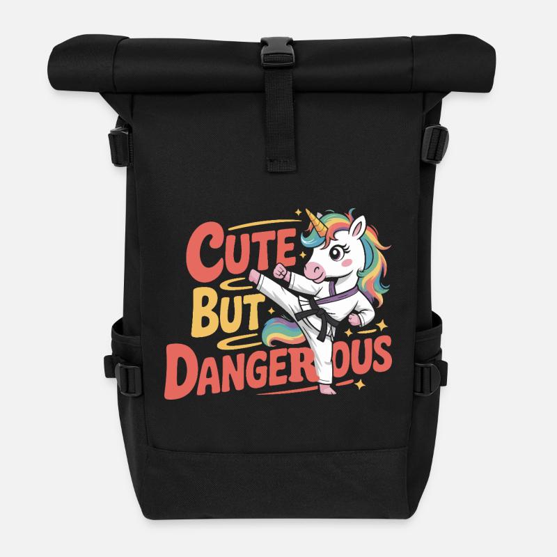 Niedlich doch gefährlich Einhorn Karate - Rolltop Rucksack - Schwarz