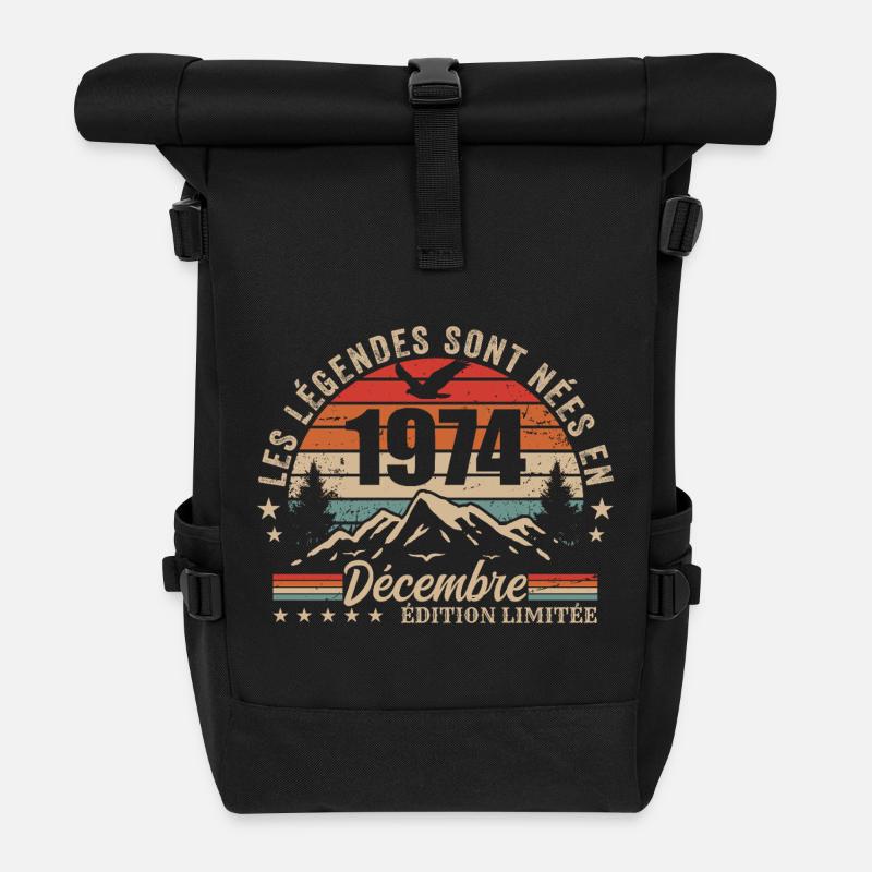 Retro Dezember 1974 - 51 Jahre Geschenk - Rolltop Rucksack - Schwarz