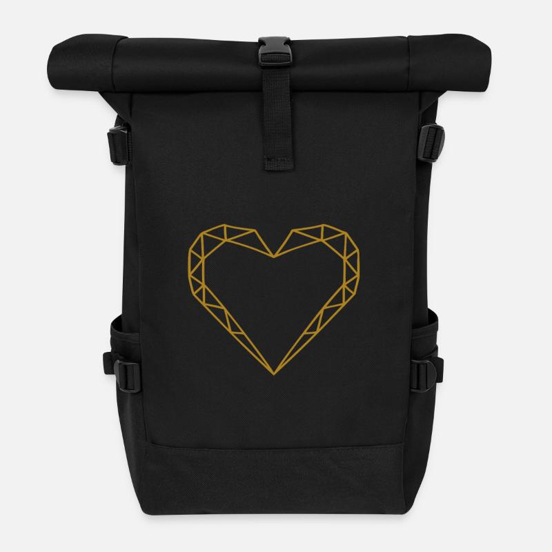Polygon Heart Noble Hand Painted Gold Heart - Roll Top Backpack - black