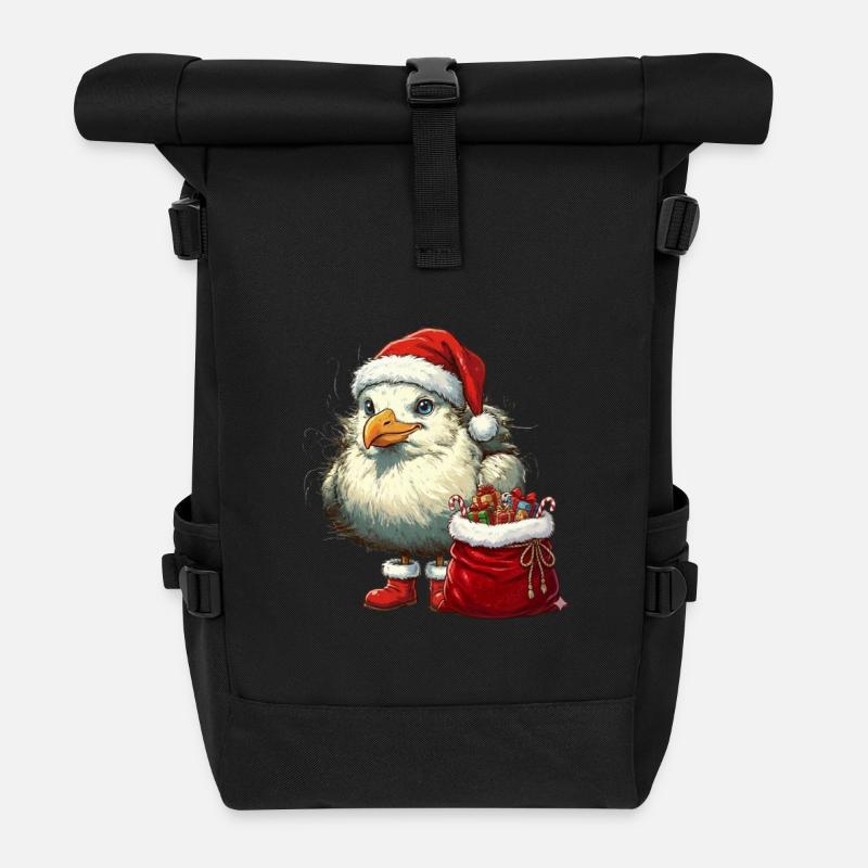 Weihnachten - Möwe im Weihnachtsoutfit - Rolltop Rucksack - Schwarz
