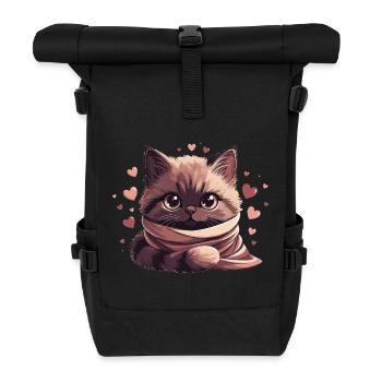 Cozy kitten wrapped in a scarf - Roll Top Backpack - black - Front