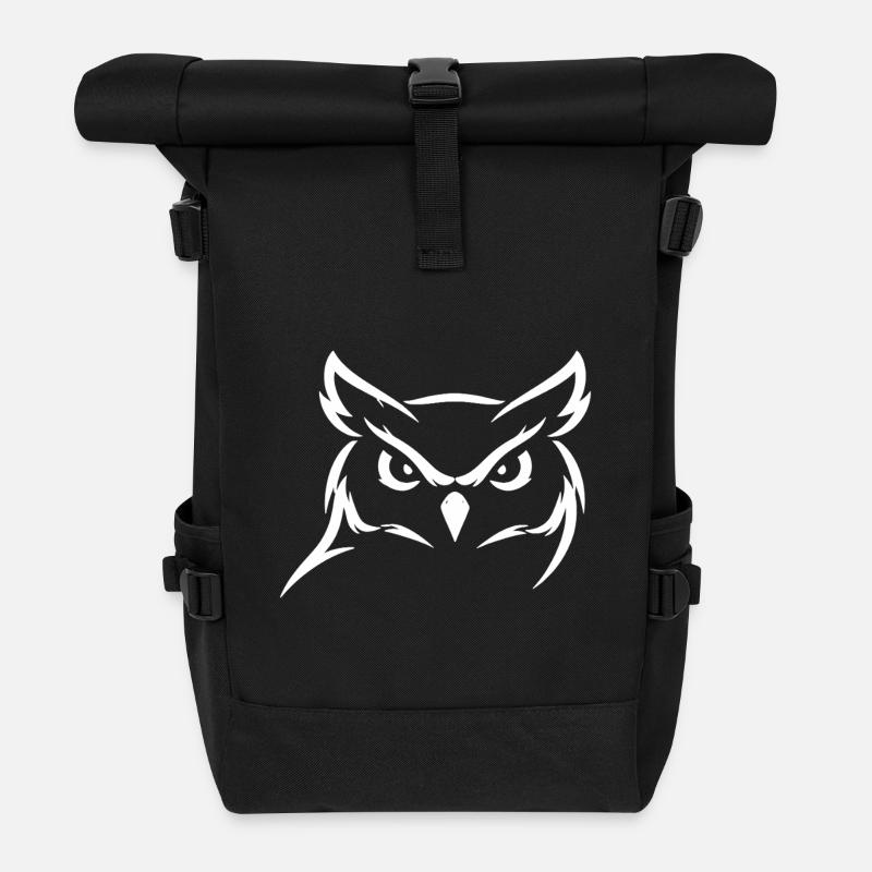 Owls Kop - Minimalist Nature Design - Roll Top Backpack - black