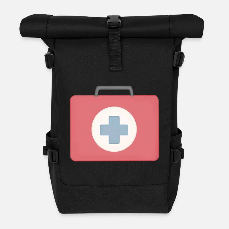 Red First Aid Icon Design - Roll Top Backpack - black