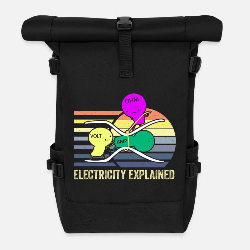 Elektrizitätstrio: Ohm Amp Volt - Rolltop Rucksack - Schwarz