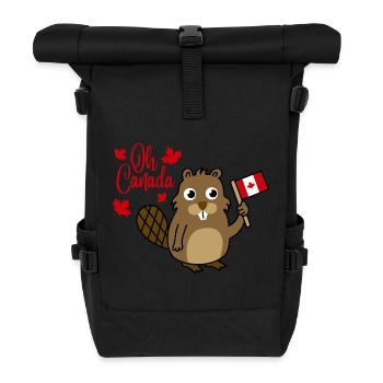 Oh Kanada-Biber-Flaggenbär - Rolltop Rucksack - Schwarz - Vorne
