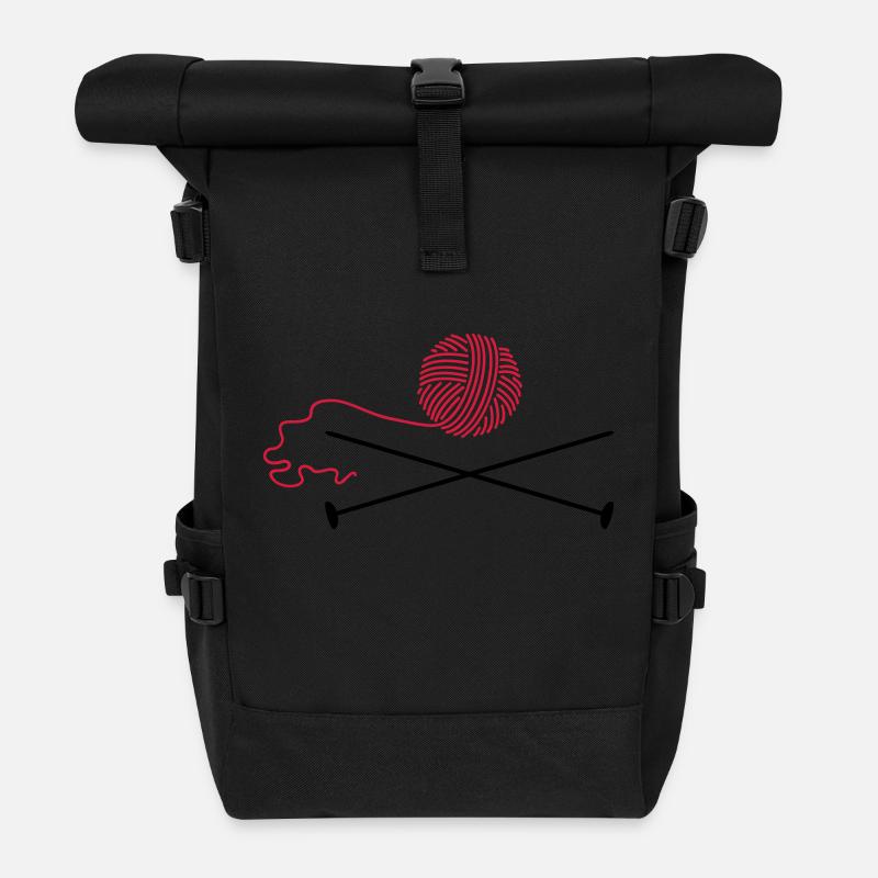 Wollknäuel mit Nadeln / wool 'n knitting needle ( - Rolltop Rucksack - Schwarz