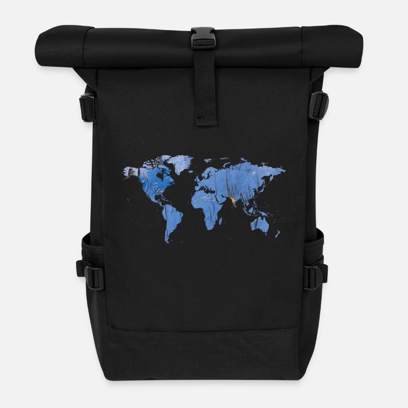 map of the world world map - Roll Top Backpack - black