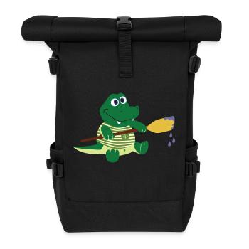 Krokodil mit Paddel - Rolltop Rucksack - Schwarz - Vorne
