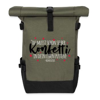 Konfuzius und Konfetti - Rolltop Rucksack - Olive/Schwarz - Vorne