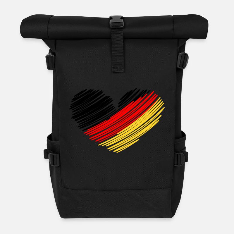 Germany Heart Germany Flag - Roll Top Backpack - black