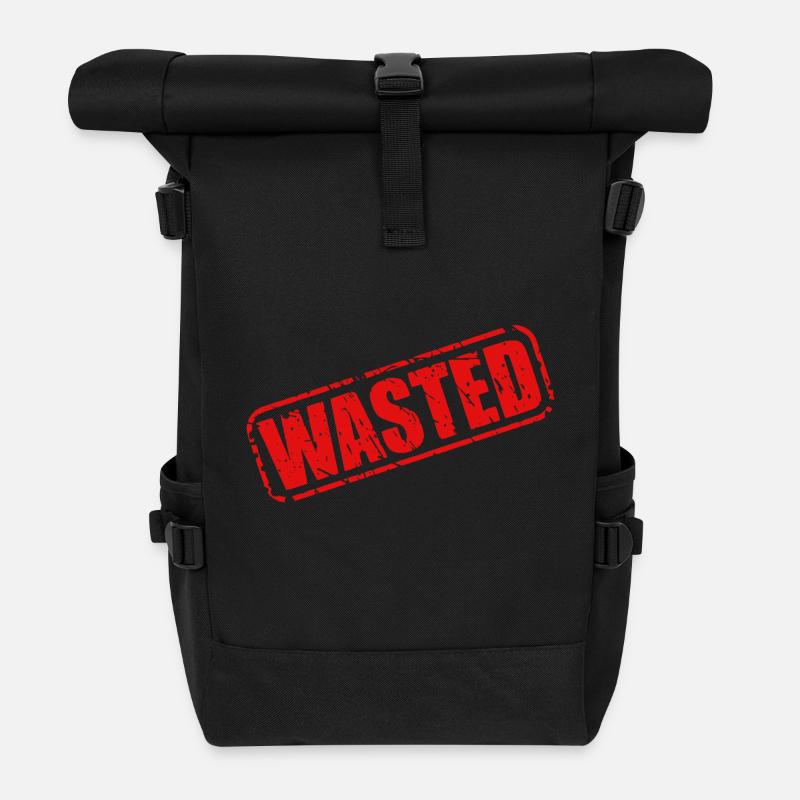wastes stamp printing - Roll Top Backpack - black