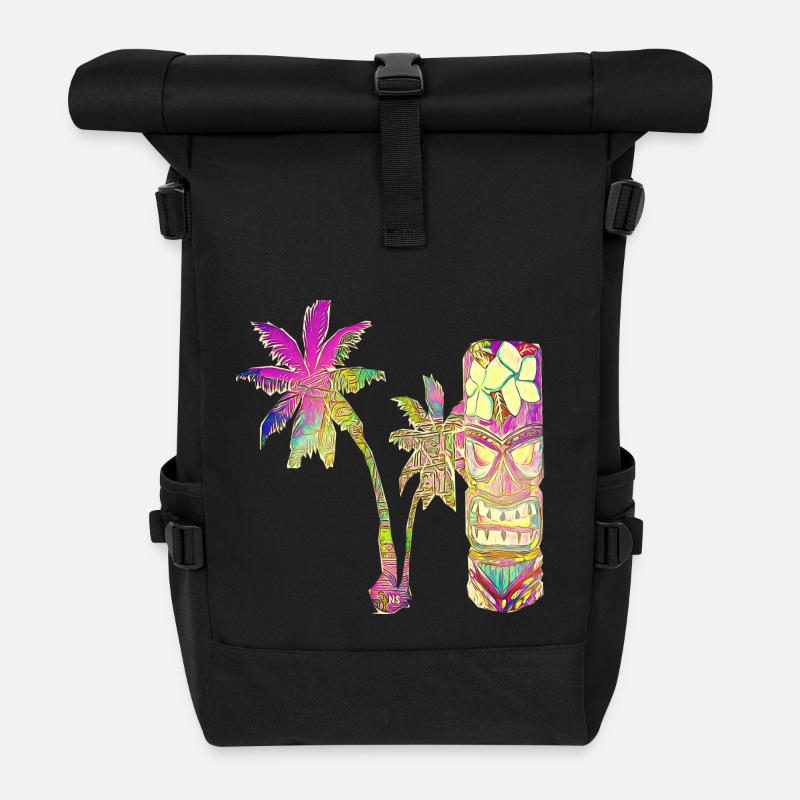 Lustige Tiki Statue am Strand - Rolltop Rucksack - Schwarz