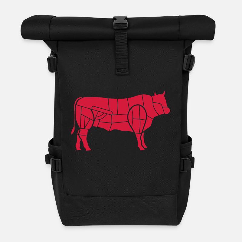 boucher silhouette de bœuf vache viande BBQ grill - Sac à dos roll top - noir