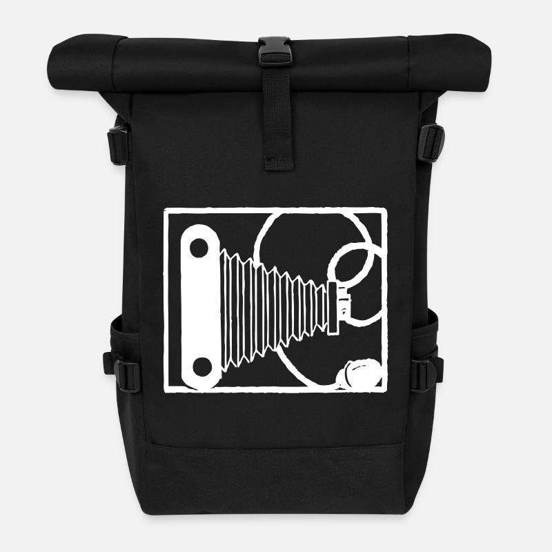 Retro Camera - Roll Top Backpack - black