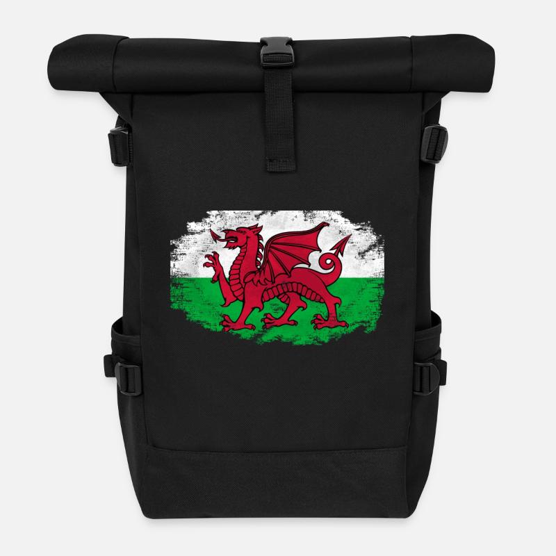 Wales Flag - Vintage Look - Rolltop Rucksack - Schwarz