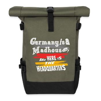 Deutschland Irrenhaus Zentrale - Rolltop Rucksack - Olive/Schwarz - Vorne