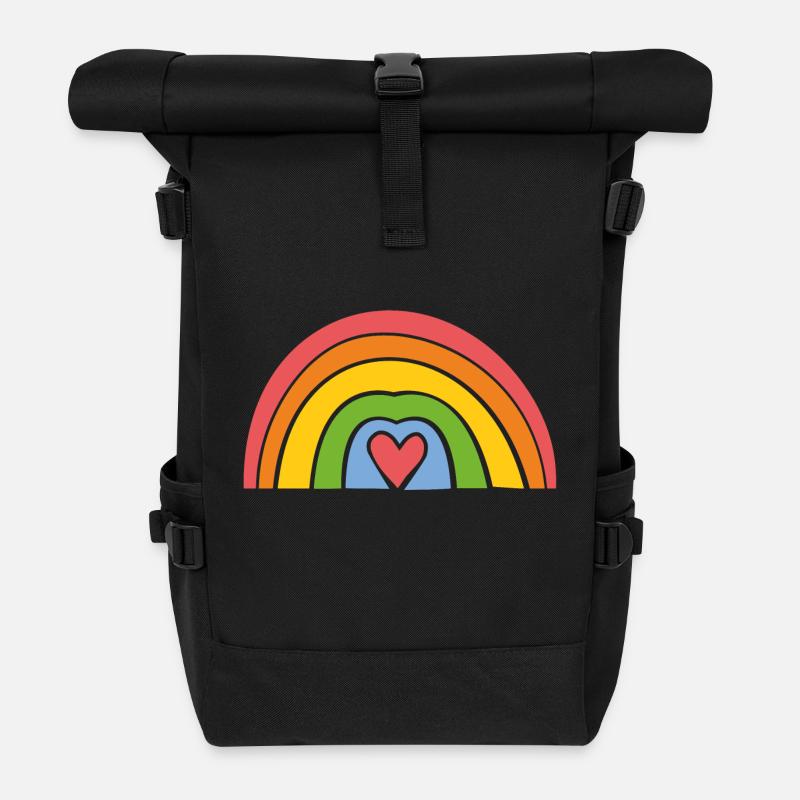 Regenbogen mit Herz - Rolltop Rucksack - Schwarz