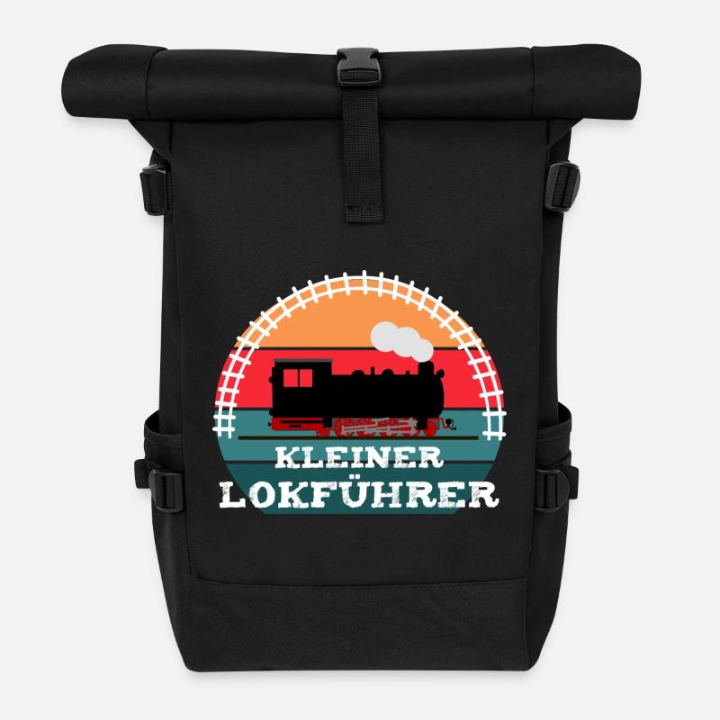 Eisenbahn Kinder Dampflok Lokführer - Rolltop Rucksack - Schwarz