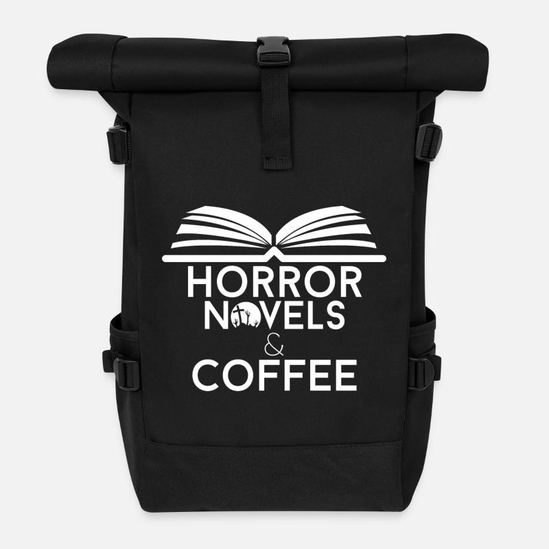 Book Lover Horror Novels and Coffee - Roll Top Backpack - black