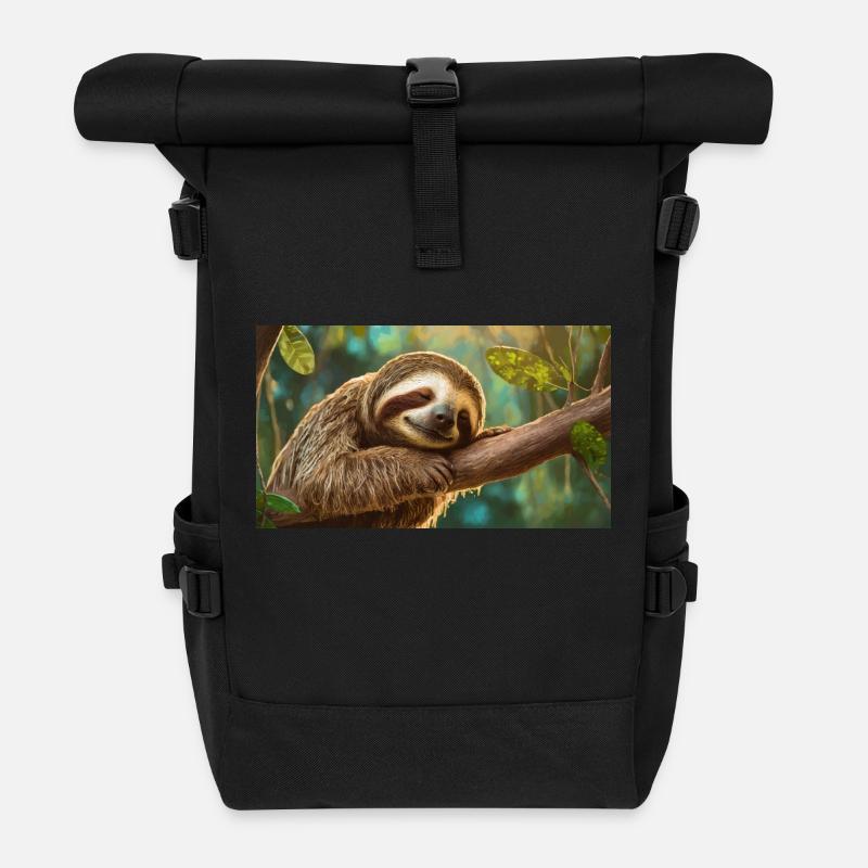Niedliche Tiere chillen – Faultier - Rolltop Rucksack - Schwarz