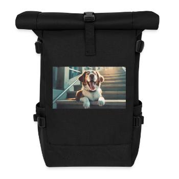 Niedliche Tiere chillen – Hund auf Treppe - Rolltop Rucksack - Schwarz - Vorne