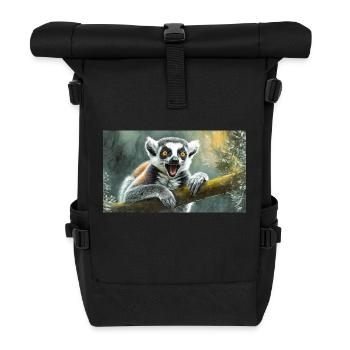 Cute animals chilling – ring-tailed lemur - Roll Top Backpack - black - Front
