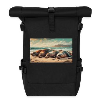 Niedliche Tiere chillen – Seelöwe schläft am Strand - Rolltop Rucksack - Schwarz - Vorne