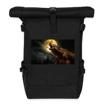 evil werewolf howls at the moon monster dark - Roll Top Backpack - black - Front