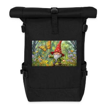 cute little gnomes everyday life flying butterfly - Roll Top Backpack - black - Front