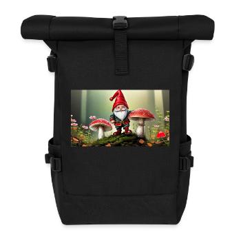 cute little gnomes everyday life – fly agaric - Roll Top Backpack - black - Front