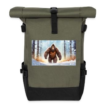 Sasquatch Bigfoot im Wald - jung niedlich - Rolltop Rucksack - Olive/Schwarz - Vorne