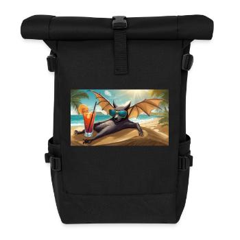 funny hooey a bat loves the sun - Roll Top Backpack - black - Front