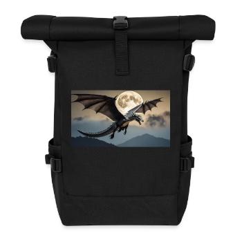 A realistic majestical dark dragon is posing - Roll Top Backpack - black - Front